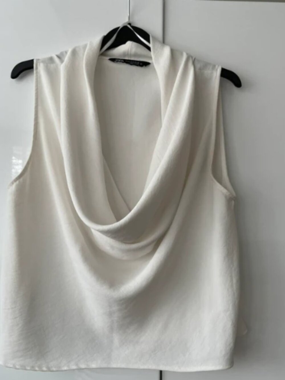Zara White Draped Neck Blouse